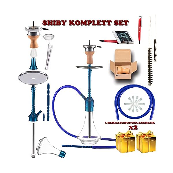 SHIBY® Shisha Set mit Tasche, Premium Hookah 68 cm x2 Shisha Kopf, Edelstahl Tauchrohr & Diffusor Aufsatz, Kaminkopf… – Bild 5