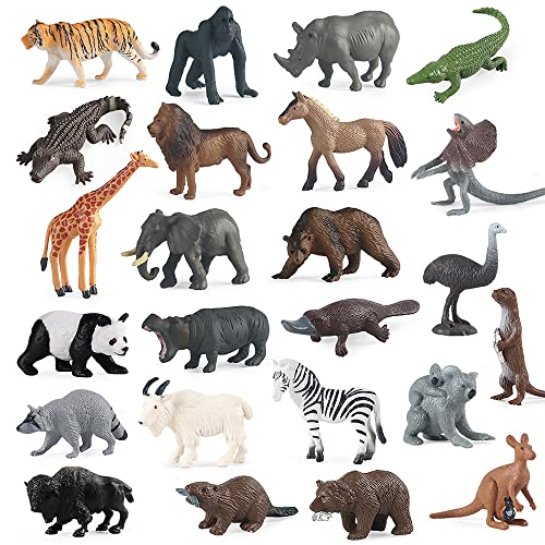 LUFEIS Animales de Juguete - 24pcs Mini Figuras de Selva en Plástico, Miniaturas Educativas para Regalo y Decoración