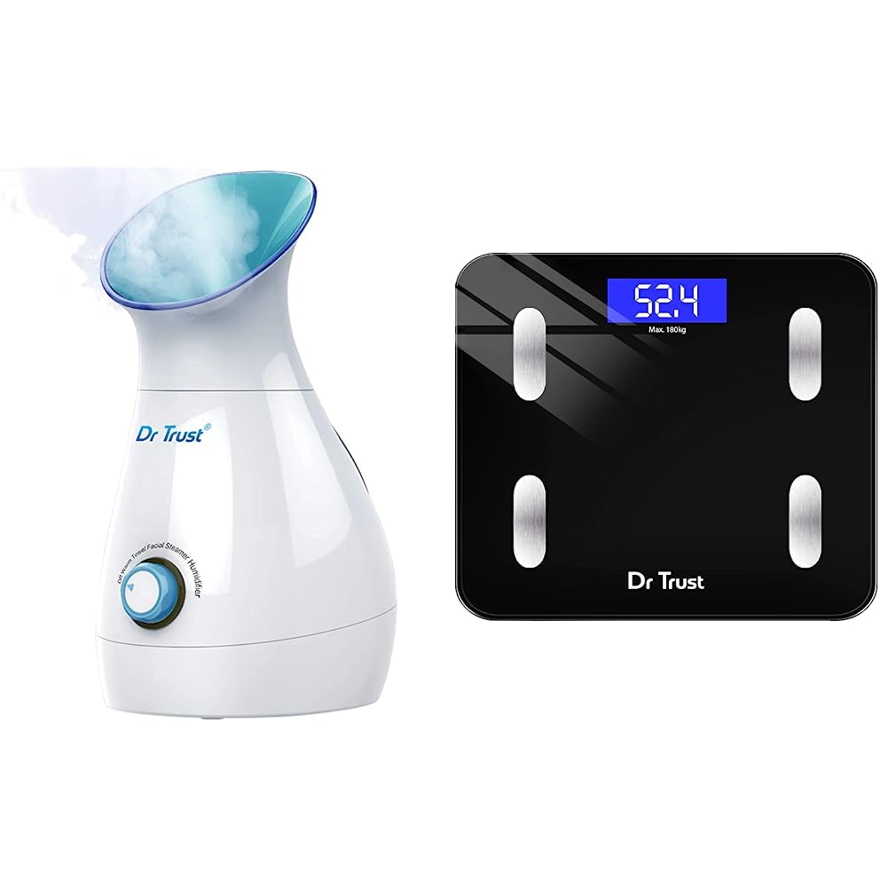 Dr Trust USA 3-in-1 Nano Ionic Facial Steamer Vaporizer (White) & Dr Trust Digital Smart Electronic Rechargeable Bluetooth Fitness Body Composition Monitor Fat Analyzer Weight Machine (Black)-image-6