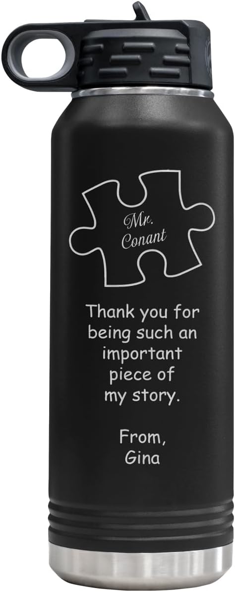 PlaqueMaker Personalized Thank You For Being A Piece of My Story Coffee, Tea, & Water Mugs, Cups, & Travel Tumblers - Great Gifts For Teachers, Leaders, & Mentors (32-OZ Water Bottle, Black)