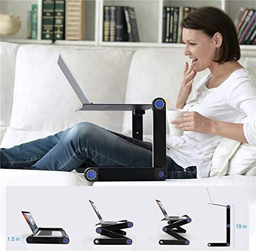Adjustable Vented Laptop Table Laptop Computer Desk Portable Bed Tray Book Stand Push Button Joints up to 17" (Black) (Black)