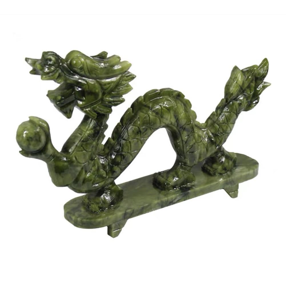 Sculpture de Dragon en Jade Naturel TARVIK 38cm Objet d'Art d'Exception