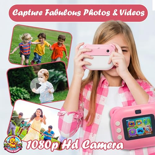 Image of Chickmama Kids Instant Print Camera, 1080P HD 13MP, Thermal Inkless Printing, Rechargeable Digital Camera for Kids, Gift for Boys & Girls Age 3-12, 2 Roll Paper Included