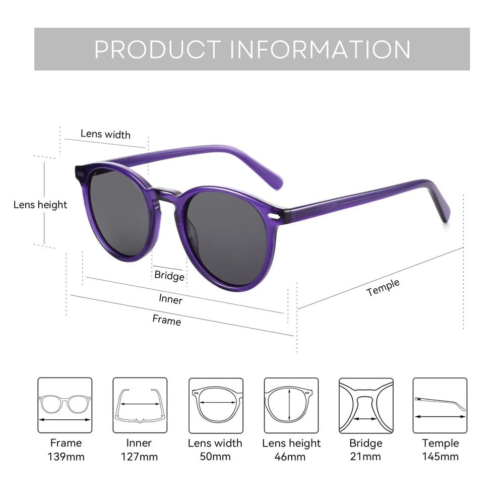 Gafas de sol redondas polarizadas para mujer, protección UV400, acetato, gafas de sol de moda para compras, viajes, playa, fiesta, ciclismo