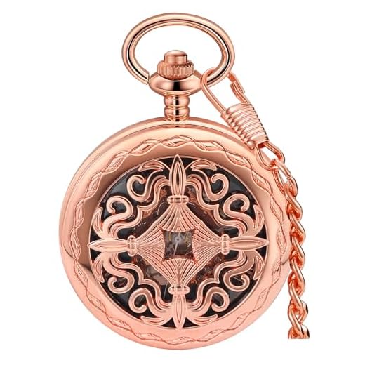 Alwesam Relógio de bolso mecânico masculino com design de algarismos romanos em ouro rosa com corrente retrô mecânica, corda manual, relógio antigo masculino