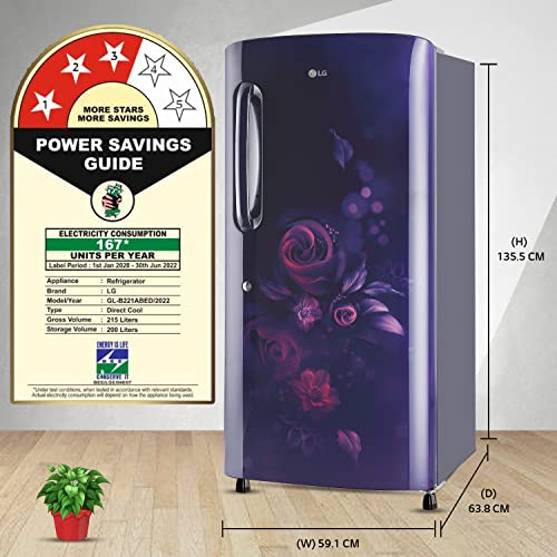 Image of LG 215 L 3 Star Direct-Cool Single Door Refrigerator Appliance (GL-B221ABED, Blue Euphoria, Moist 'N' Fresh, 2022 Model)