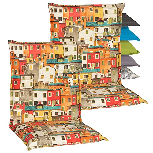 Beo Niedriglehner Auflagen 2er Set Waschbar Turin | Made in EU Premium-Qualität | UV-beständige Gartenstuhlauflage Niedriglehner | Atmungsaktive Stuhlauflage Niedriglehner mit Sardinien-Muster