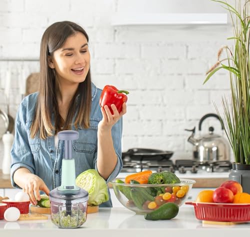 Image of Chopper for Kitchen Use 1100 ML, Push Chopper with 6 Blades, Vegetable Chopper Kitchen Items for Home Cutting Vegetables, Onion, Ginger, Garlic, Salad, Tomato, Potato (ER1)