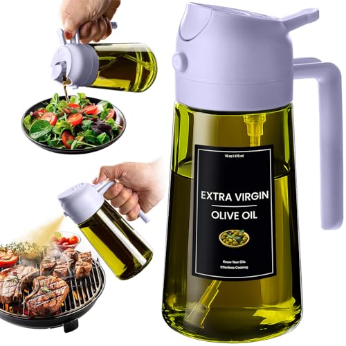 Image of CXINYI - 16oz /470ml Olive Oil Dispenser for Kitchen with Stickers - 2 in 1 Olive Oil Sprayer for Cooking, Air Fryer, and Salad, Purple (Light-Proof Kitchen Gadget)