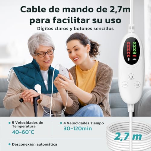 VOSFEEL Almohadilla Térmica Cuello con Calentamiento Rápido, Temperatura Ajustable (40-60°C), Uso para Cuello, Hombros y Espalda, Apagado Automático y Lavable a Máquina, 55x45 - imagen 4