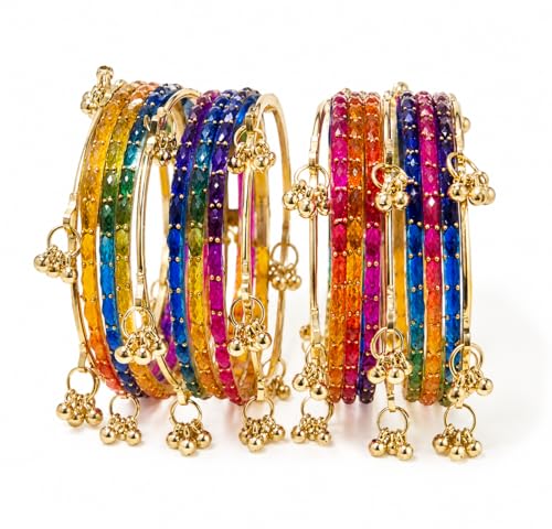 Image of Kashmiri Ghangharoo Glass Bangle Set for Women| Light Weight Bangles | Traditional Transparent Fancy Glass Chudi Set for Wedding, Party.