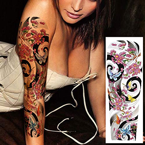 Kotbs 12 Sheets Full Arm Temporary Tattoo, Sexy Temporary Tattoos for Men Women Girls Flowers, Waterproof Full Arm and Half Arm Sleeves Body Tattoo Stickers