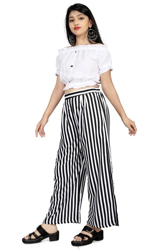 Image of Girls Printed Floral Designer Top & Palazzo Set | Stylish Crop Top and Trouser for Kids girls | 2-Piece Outfit for Girls Age 4-16 Years