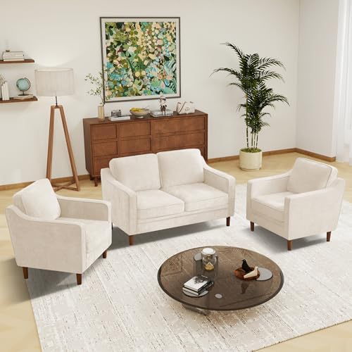 Kingfun Living Room Furniture Sets, 2 Armchair and Loveseat, Mid ...