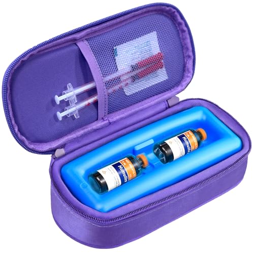 Image of Cruxer Insulin Vial Cooler Travel Case (Purple),Keep Medication Vial Cool - Portable Insulated Diabetic Medicine Travel Bag,TSA Approved,Small Bottle Storage Kit with Reusable Ice Brick Cooler