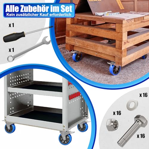 Asibaade 4PCS Schwerlastrollen 160mm inkl. Montagezubehör Transportrollen Lenkrollen mit Bremsem 360° Drehung bis 800KG Tragbarkeit für Möbeltransport & Industrietransport