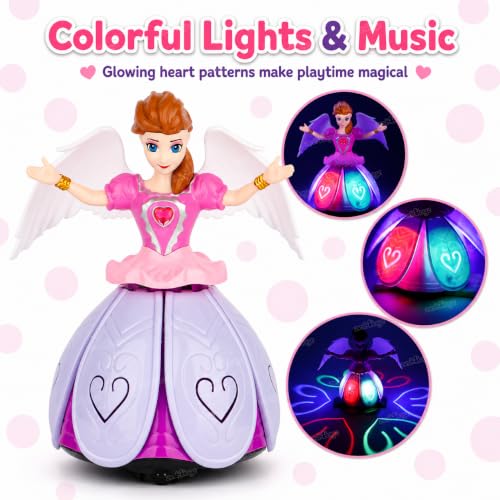 Image of Zest 4 Toyz Musical Toys for Kids Dancing Princess Doll Playset 360 Degree Rotating Light & Sound Toy with Bump and Go Action for 1 Year Old Baby Boys & Girls - (Purple Angle Doll)