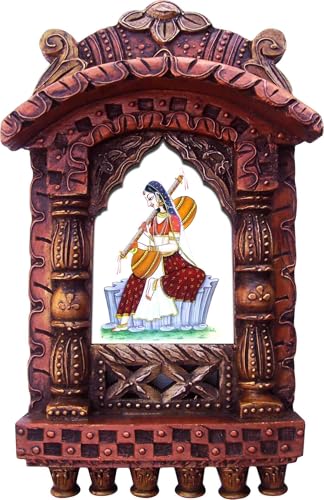 SANVIKA Lady Playing with Deer, Rajasthani Traditional Wood Jharokha, Wall Art frame for Exterior and Interior Home Decor for every Home Decor and Gift Purpose (83-3)