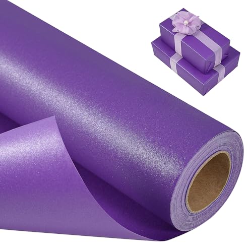 Purple Wrapping Paper Roll - Reversible Pearly-Lustre Gift Wrap Paper Perfect for Wedding Valentines Day Birthday Christmas Mothers Day - 43cm x 10m