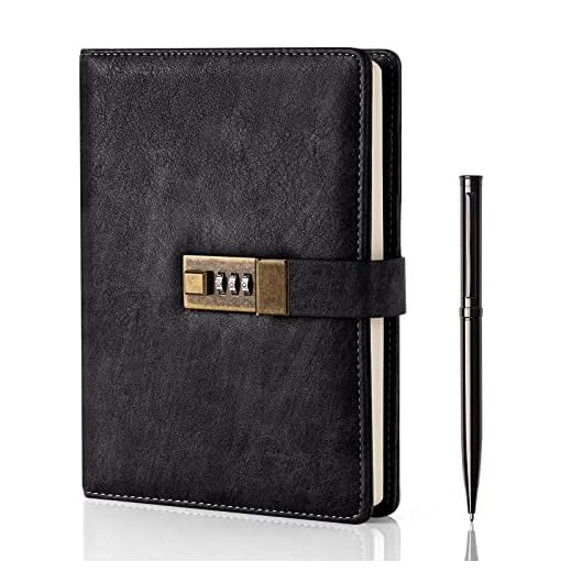 WEMATE Diary with Lock, A5 PU Leather Journal with Lock 240 Pages, Vintage Lock Journal Password Protected Notebook with Pen & Gift Box, Lock Diary Planner Organizer for Men and Women, 8.6x5.8in