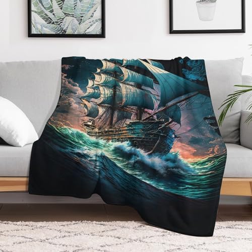 Couverture super douce et moelleuse motif bateau pirate grand lit