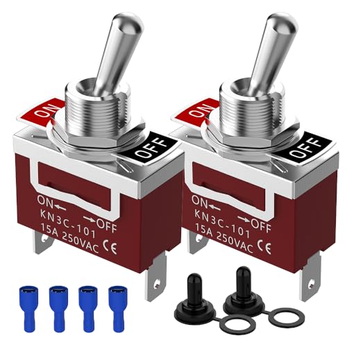 Waterproof Toggle Switch, Malictele SPST 2Pin ON/Off Marine 12V DC 30A/125VAC 20A Heavy Duty Toggle...