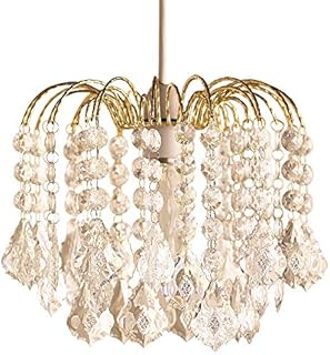 Gold Frame & Clear Acrylic Beads 3 Tier Vintage Easy Fit Waterfall Pendant Light Shade 28cm | None Electric Retro Ceiling Light | Fits E27 B22 E14 B15 Lampholders
