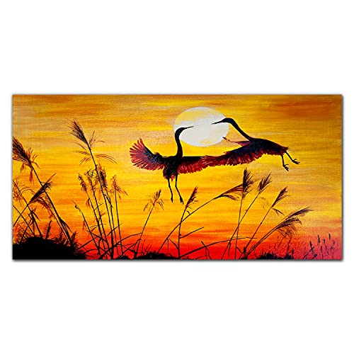 Tableau en verre 100x50cm oiseaux au sunset décor mural nature