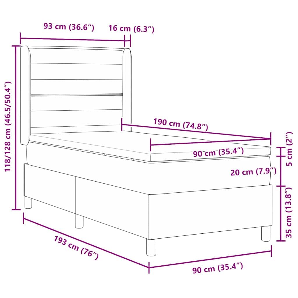 Cama con somier LED con colchón negro, 90 x 190 cm, tela, somier, cabecero de 2 alturas, tiras LED RGB, madera y madera maciza, dormitorio moderno, cama individual confort