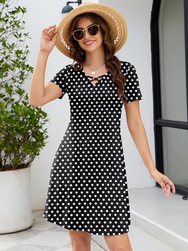 Image of KORSIS Women's Dresses Summer Casual T-Shirt Short Sleeve Criss Cross V Neck Swing Beach Vacation Sundress Dress with Pockets