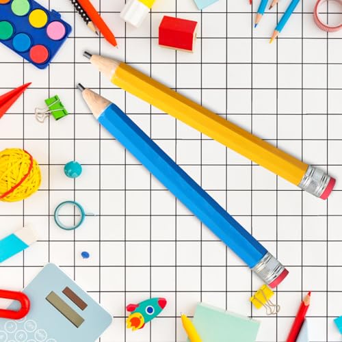 2 Stück Hölzerne Riesen Bleistift, Übergroße Jumbo Bleistifte mit Kappe und Radiergummi, Lustiger Großer Neuartiger Bleistift für Kinder, Schule, Zuhause, Büro, Prop Geschenke Dekor (Gelb, Blau)