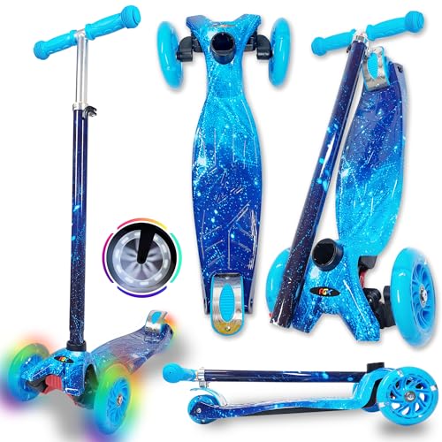 WeLLIFE |Scooter RGX| Monopattino per Bambini da 3 a 12 Anni| Monopattino Bambino 3 Ruote Luminose a LED| Monopattino Bambina con Impugnatura Regolabile in Altezza| (SKY/BLUE)