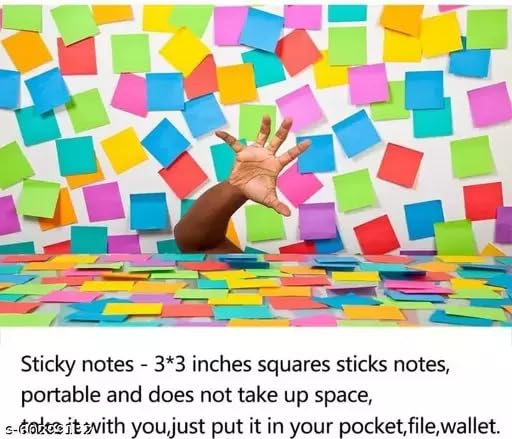Image of 400 Sheets (5 Mix Color * 80 Sheets Each Color) Fluorescent Paper Self Adhesive Memo Pad Sticky Notes Bookmark Point It Marker Memo Sticker, Multicolor