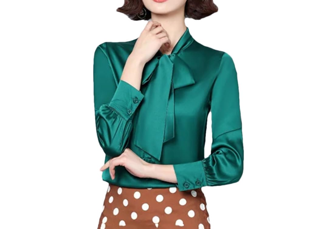 Camicetta da donna a maniche lunghe con colletto a fiocco in chiffon