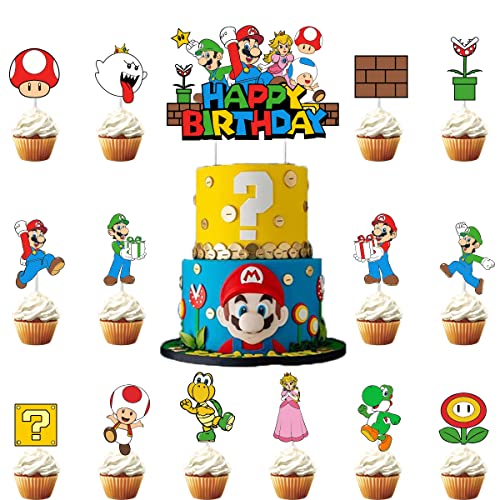 17Pcs Mario Cake Toppers And Cup Toppers, Suitable For Boys And Girls Mario Birthday Party Decoration, Children's Mario Theme Birthday Shower Supplies. #TOP2
