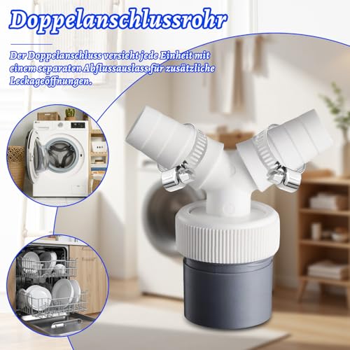 Abfluss Waschmaschine Doppelanschluss Y-Adapter, mit Schlauchschelle, Eingangsstutzen von 18-24 mm und Abgang 40mm Rohr, für den Geschirrspüler, Waschmaschine, Trockner (3 Stück)