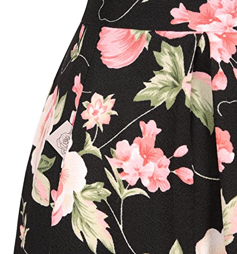 Ihot Vintage Dress For Women Short Sleeve Crew Neck A Line Swing Floral Flared Casual Dresses With Pockets Black Light Pink X-Large #TOP5