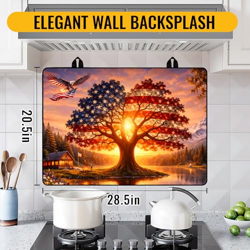 Image of Stove Top Covers for Electric Stove, Glass Stove Top Cover 28.5x20.5 in | Heat Resistant, Non-slip, Use on Electric or Ceramic Stove Protector, Dish Drying Mat, Tree of Life Kitchen Decor