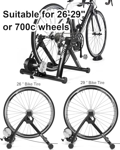 Image of Bike Trainer, Magnetic Bicycle Stationary Stand for Indoor Exercise Riding, 26-29 inch & 700C Wheels, Quick Release Skewer & Front Wheel Riser Block Included