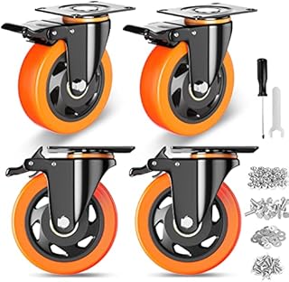 4 Inch Caster Wheels, Casters Set of 4, Heavy Duty Casters with Brake 2200 Lbs, Locking Industrial Swivel Top Plate Casters Wheels for Furniture and Workbench Cart(Two Hardware Kits Include)