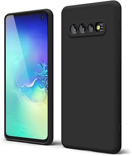 Designed for Samsung Galaxy S10 Plus Phone Case Liquid Silicone Grip, Cute Thin Slim Soft Rubber TPU Plain Smooth Gel Cover for Women Girl Aesthetic, Matte Solid Protective & Shockproof, Black