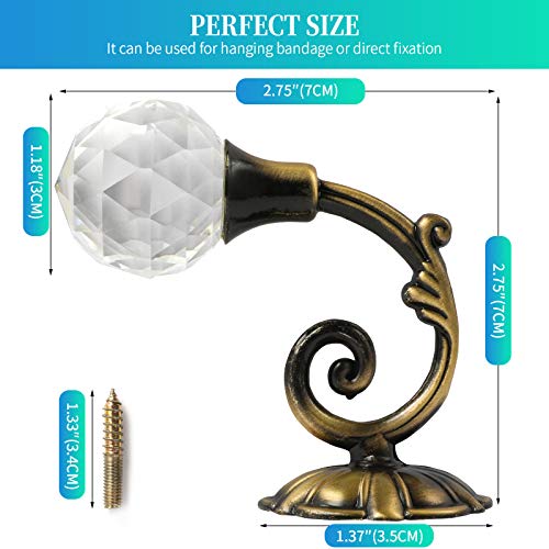 Creatyi 4 PCS Clear Crystal Curtain Holdbacks Tassel Holder Curtain Tieback Hook (Bronze