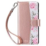 ulak cover portafoglio compatibile con samsung s10 in pelle pu, custodia per galaxy s10 con porta carte, cordino magnetica cavalletto chiusura per donna ragazza, rosa fiori