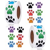 2 Rolle/1000 Stücke Hunde Pfoten Druck Aufkleber Bunte Bärentatze Etiketten Aufkleber Welpenpfoten Aufkleber Pet Gift Bag Sticker Für Kinder Party Dekoration Umschlagsiegel Tiermodellierung (1)