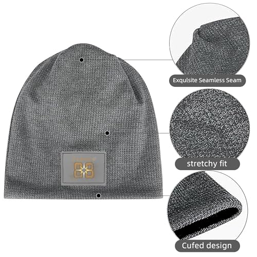 Bonnet extensible doux à motif numéro avec intérieur pelucheux chaud gris - 2