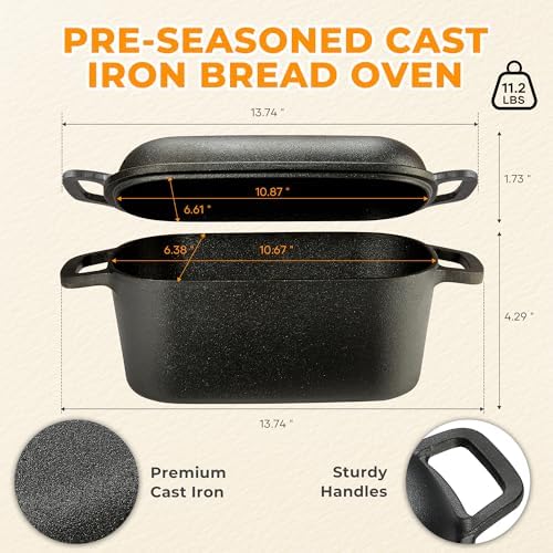 Oval Dutch Oven for Bread Baking, Pre-seasoned Bread Oven for Sourdough, Even Heat Distribution Sourdough Baking Pan, 3.6Qt - Thumbnail 2