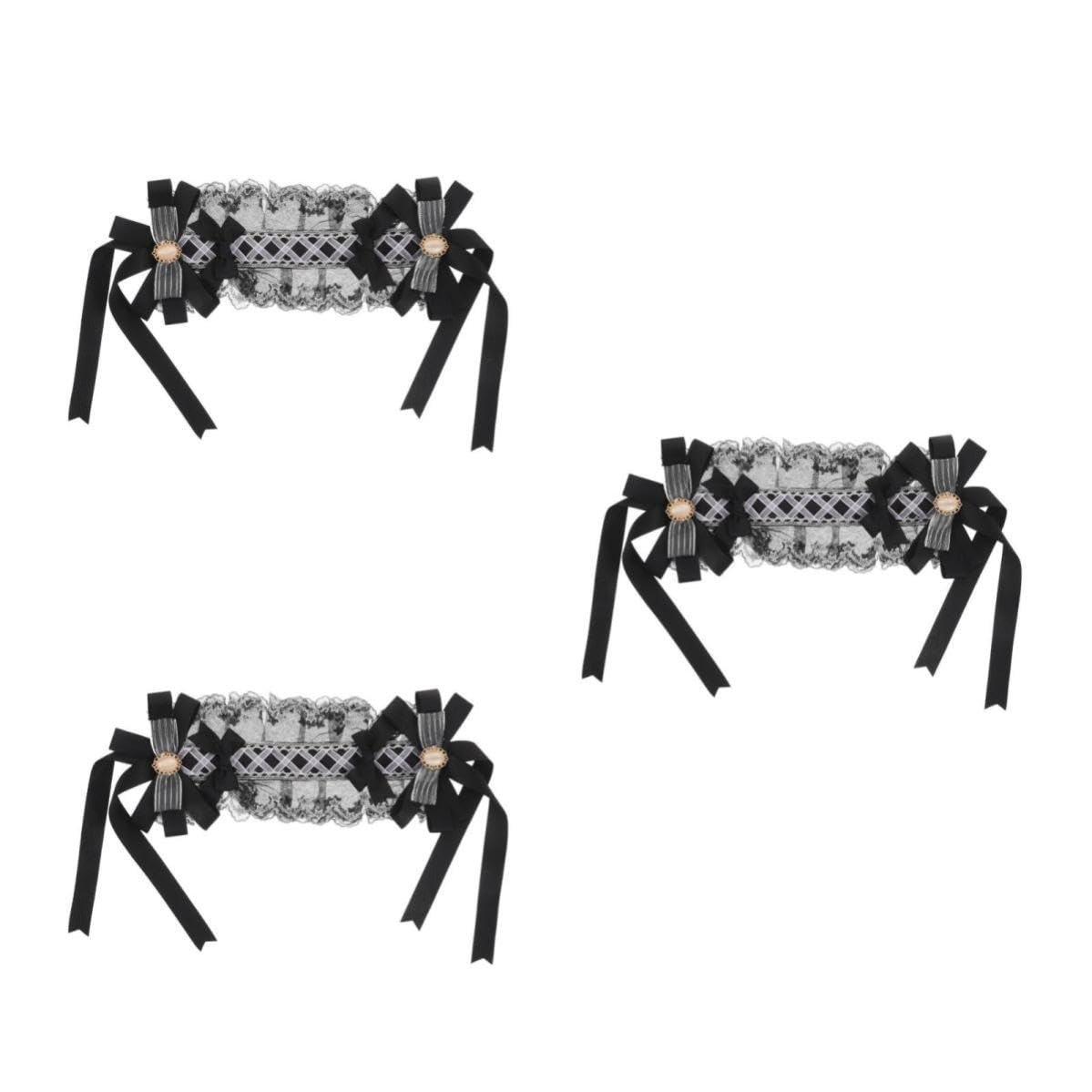 Sewroro 3 Piezas Diadema Lolita de Encaje Negro Lazo para Niña, Banda Pelo Suave y Cómoda, Accesorios Vintage para Cosplay y Fiestas de Rol