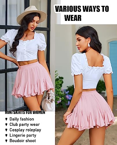 Image of Avidlove Women's Pleated Skirt Boho Ruffle Flowy Mini Skirts High Waisted Flared Skater Skirt Basic Outfits