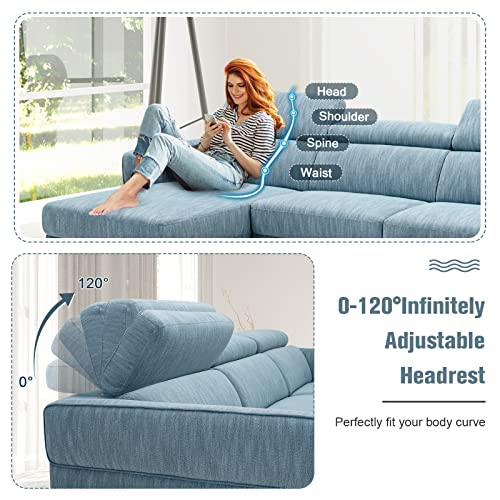 Giantex L-Shaped Sofa Couch, 3-Seat Upholstered Sofa With Wide Chaise Lounge, Adjustable Headrest, Sturdy Metal Legs, Modern Sectional Sofa For Living Room, Apartment, Condo, Blue #TOP4