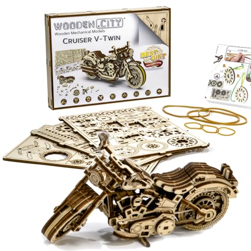 WOODEN.CITY Holzmodellbausatz Motorrad Cruiser V-Twin, Mechanisch 3D Puzzle, Brettspiele Erwachsene - DIY Spielzeug, Laser Cut Hobby… – Ansicht 3